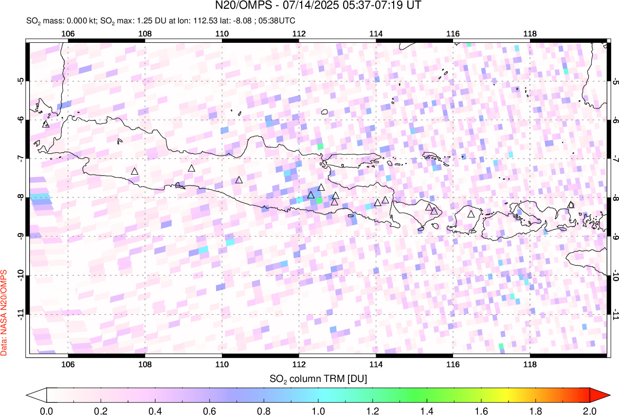 A sulfur dioxide image over Java, Indonesia on Jul 14, 2025.