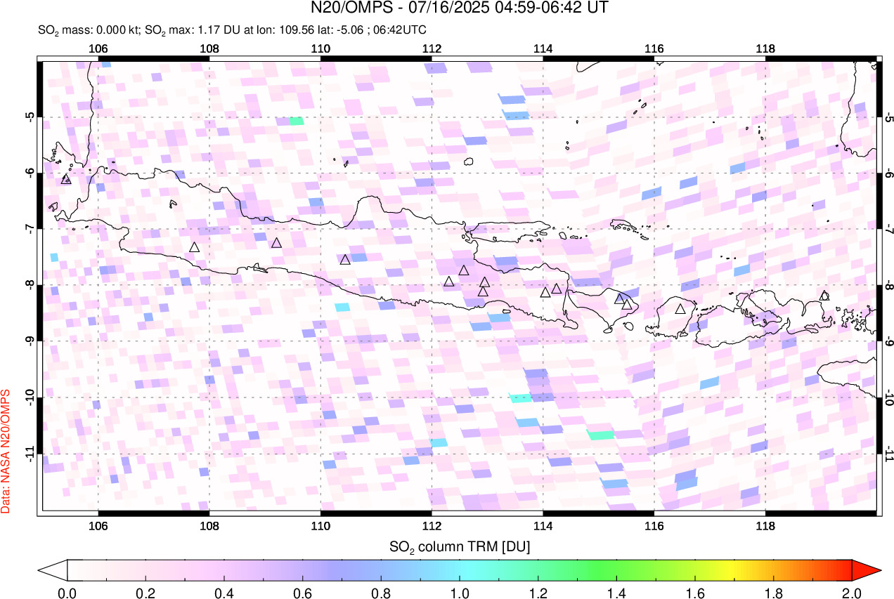 A sulfur dioxide image over Java, Indonesia on Jul 16, 2025.