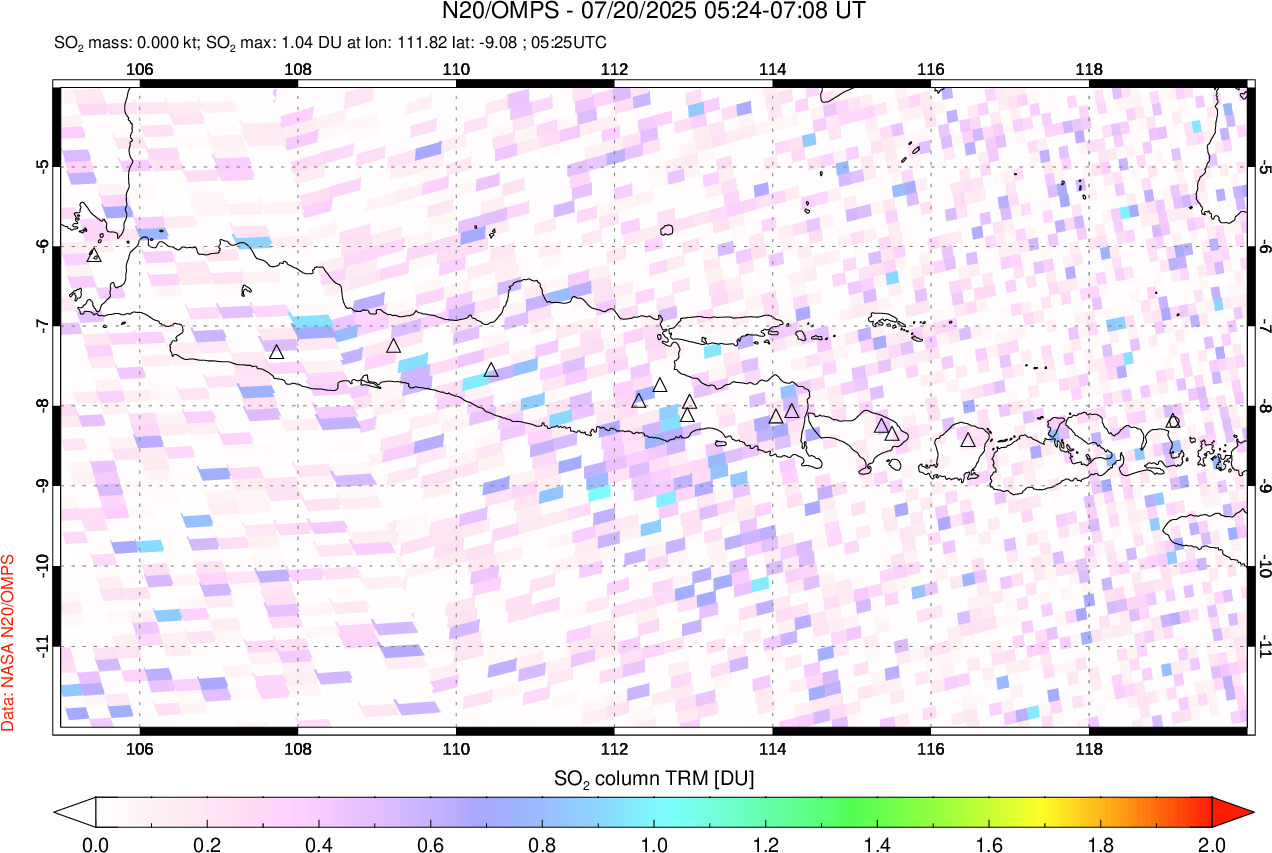 A sulfur dioxide image over Java, Indonesia on Jul 20, 2025.
