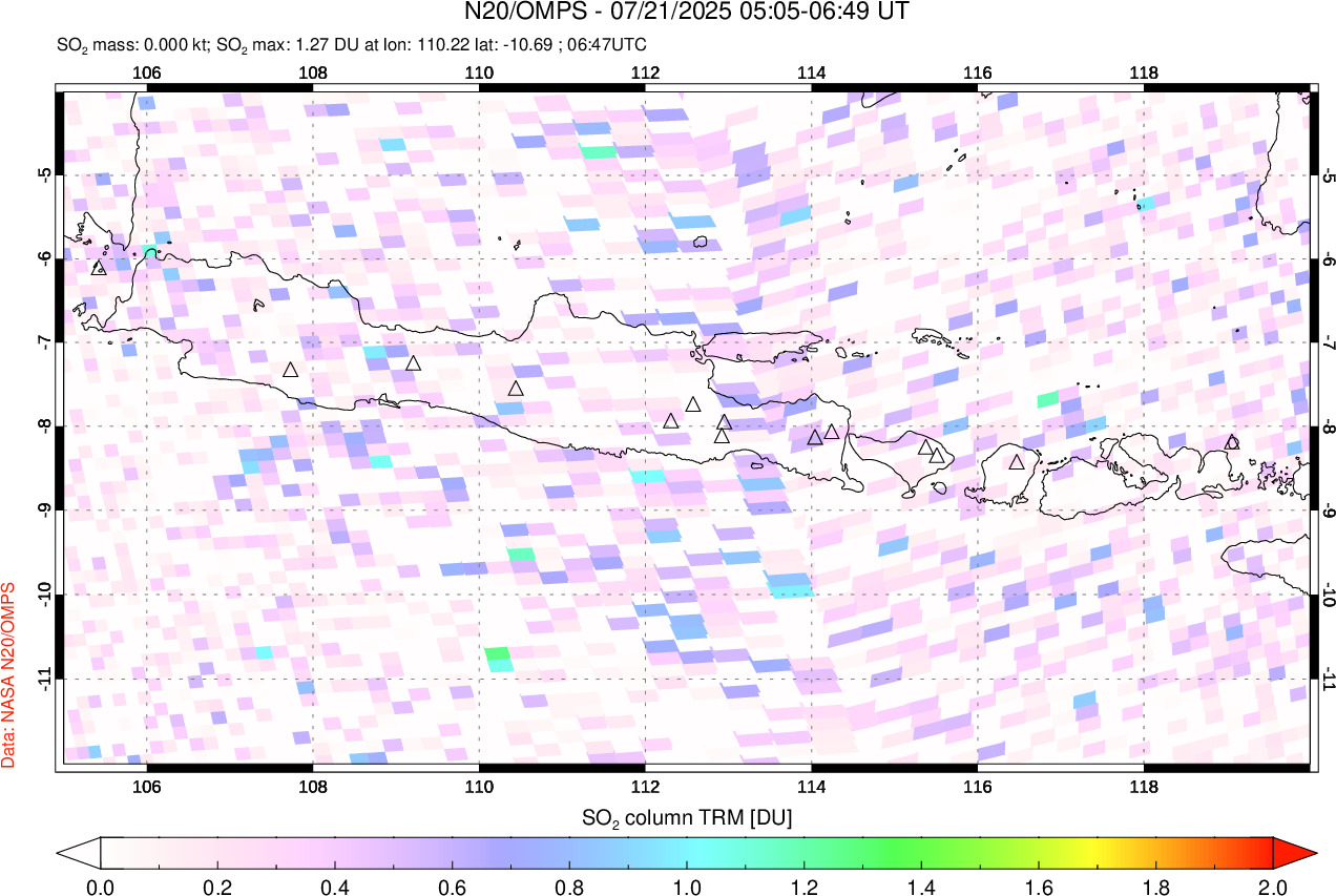 A sulfur dioxide image over Java, Indonesia on Jul 21, 2025.