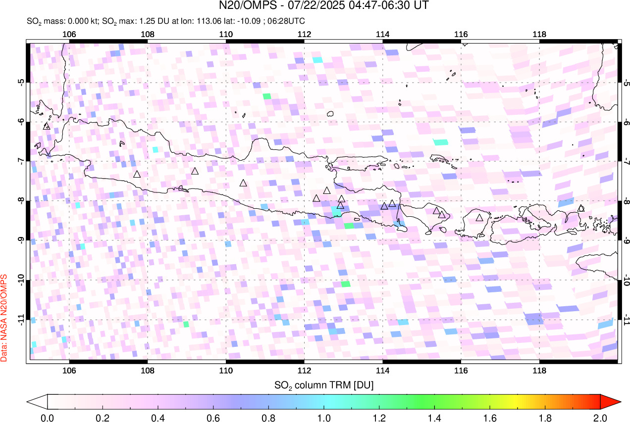 A sulfur dioxide image over Java, Indonesia on Jul 22, 2025.