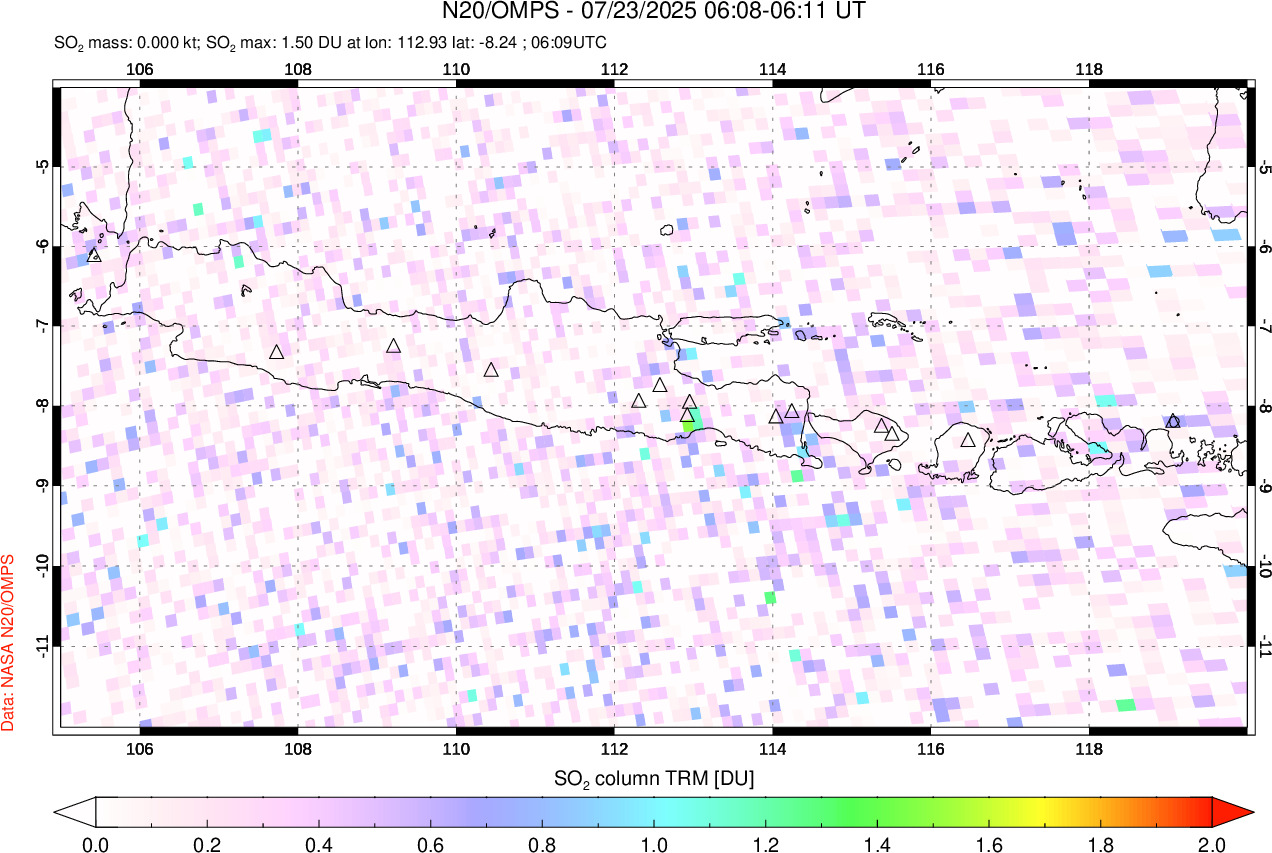 A sulfur dioxide image over Java, Indonesia on Jul 23, 2025.
