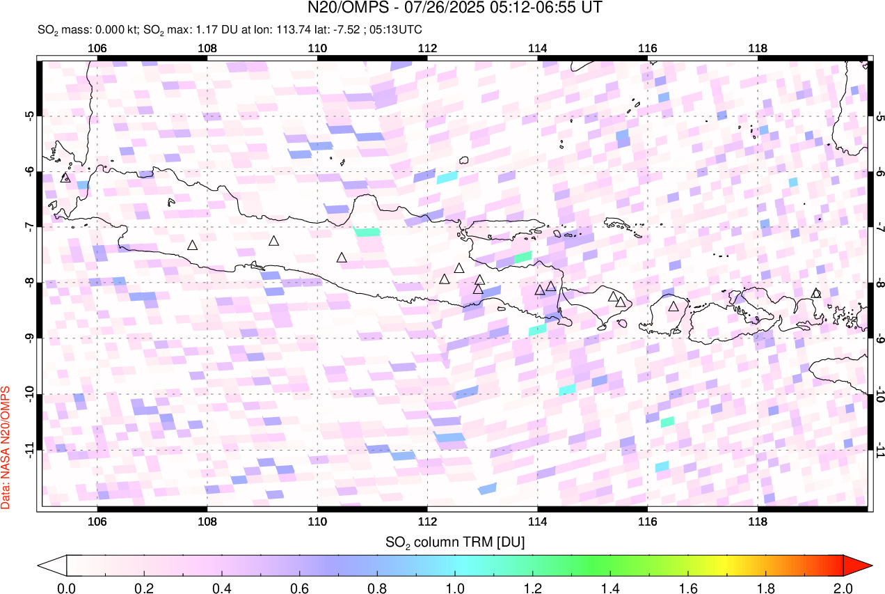 A sulfur dioxide image over Java, Indonesia on Jul 26, 2025.