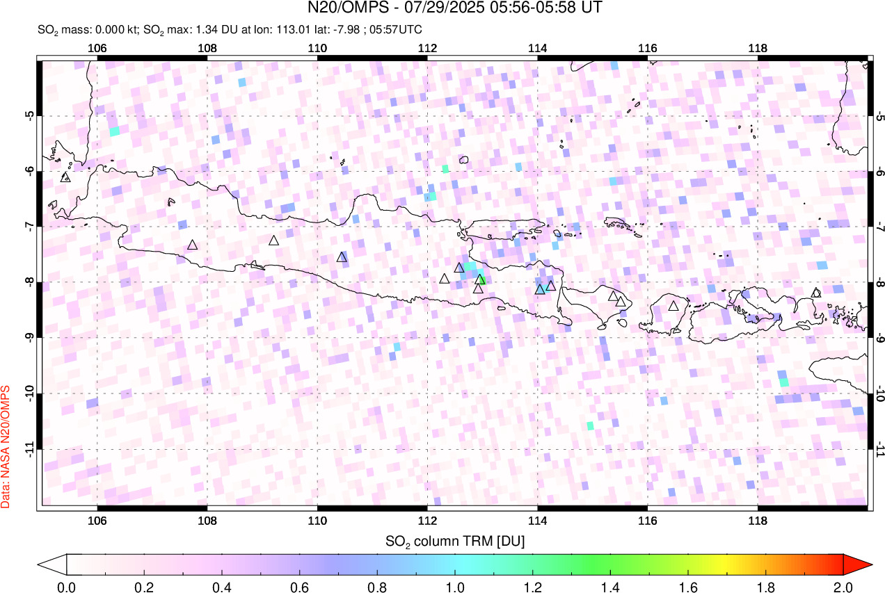 A sulfur dioxide image over Java, Indonesia on Jul 29, 2025.