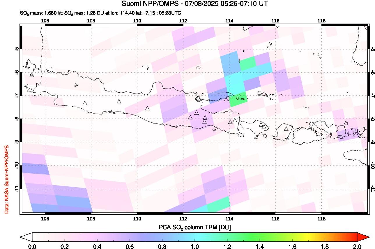 A sulfur dioxide image over Java, Indonesia on Jul 08, 2025.