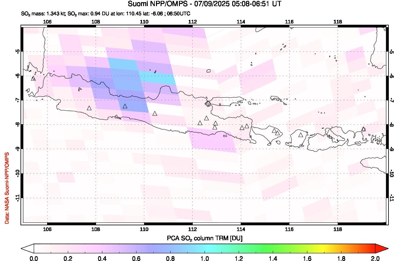 A sulfur dioxide image over Java, Indonesia on Jul 09, 2025.