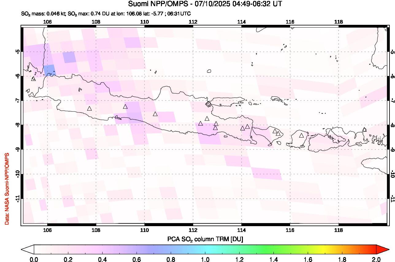 A sulfur dioxide image over Java, Indonesia on Jul 10, 2025.