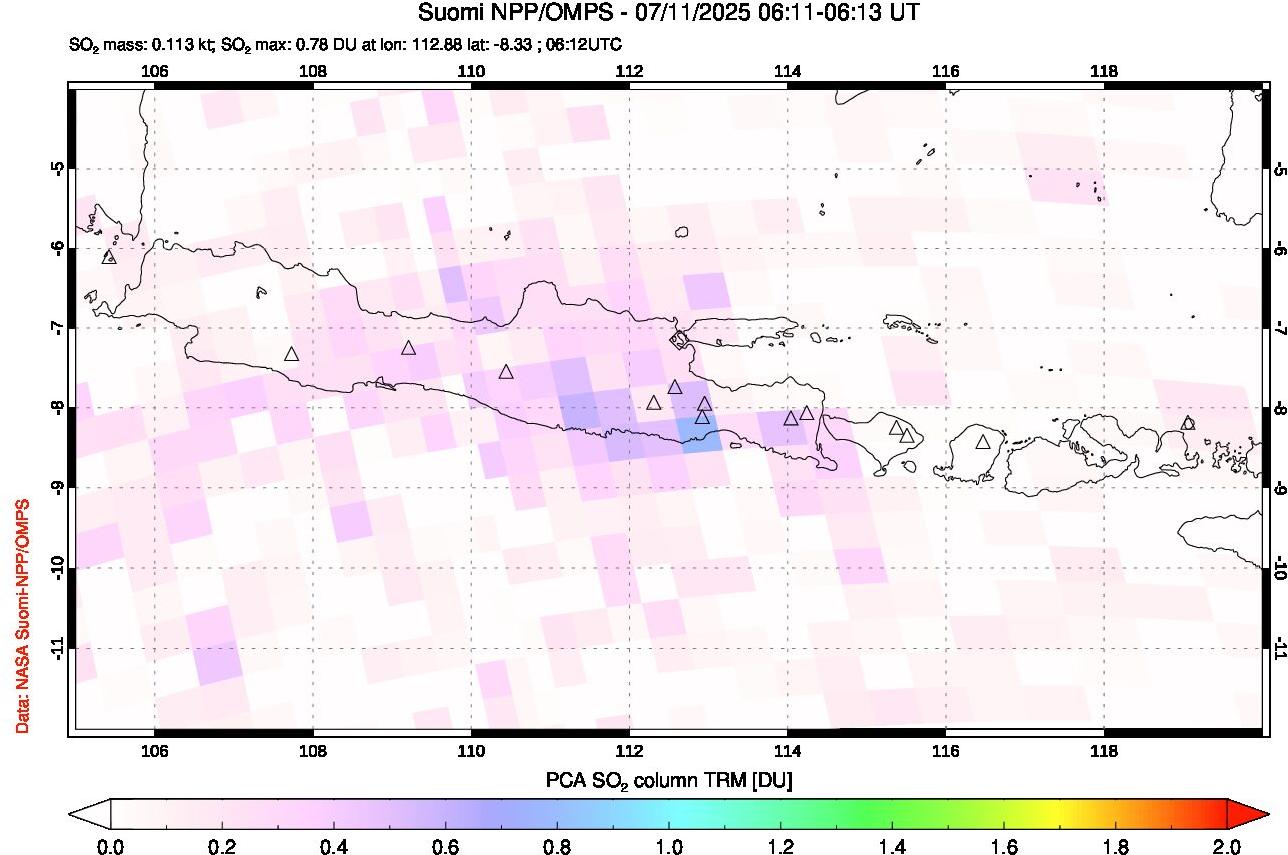 A sulfur dioxide image over Java, Indonesia on Jul 11, 2025.