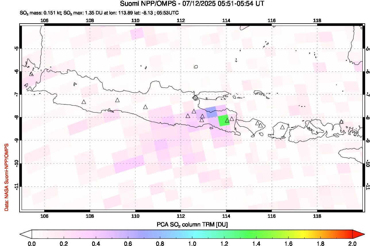 A sulfur dioxide image over Java, Indonesia on Jul 12, 2025.