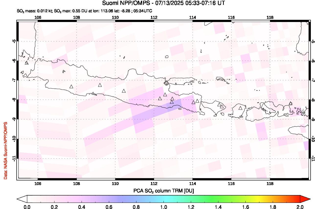 A sulfur dioxide image over Java, Indonesia on Jul 13, 2025.