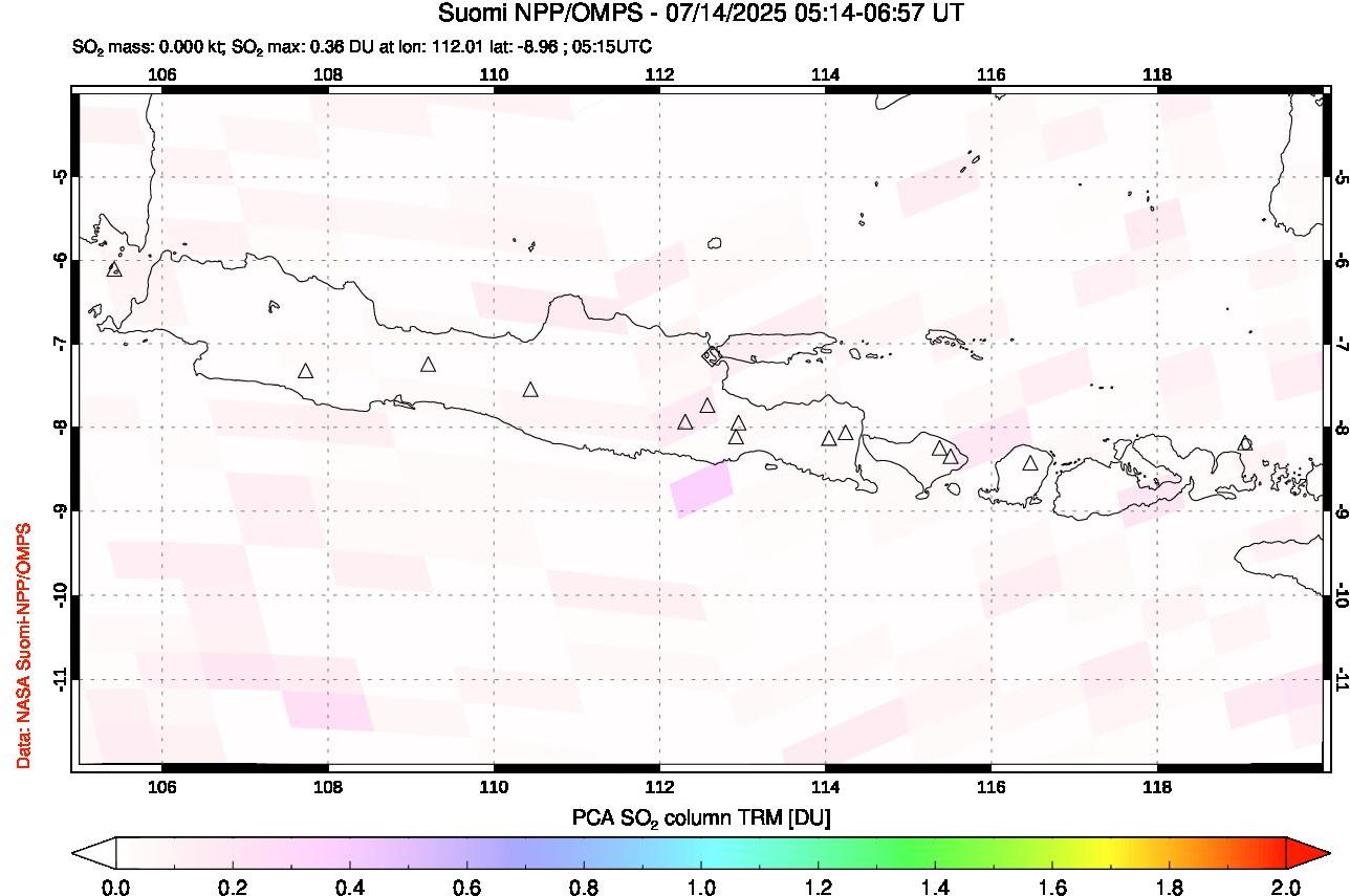 A sulfur dioxide image over Java, Indonesia on Jul 14, 2025.