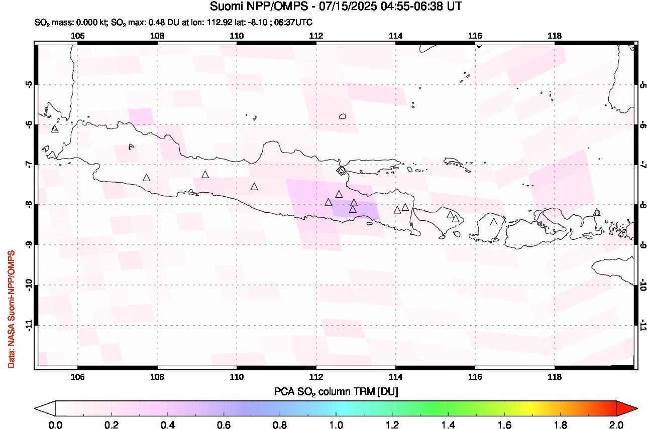 A sulfur dioxide image over Java, Indonesia on Jul 15, 2025.