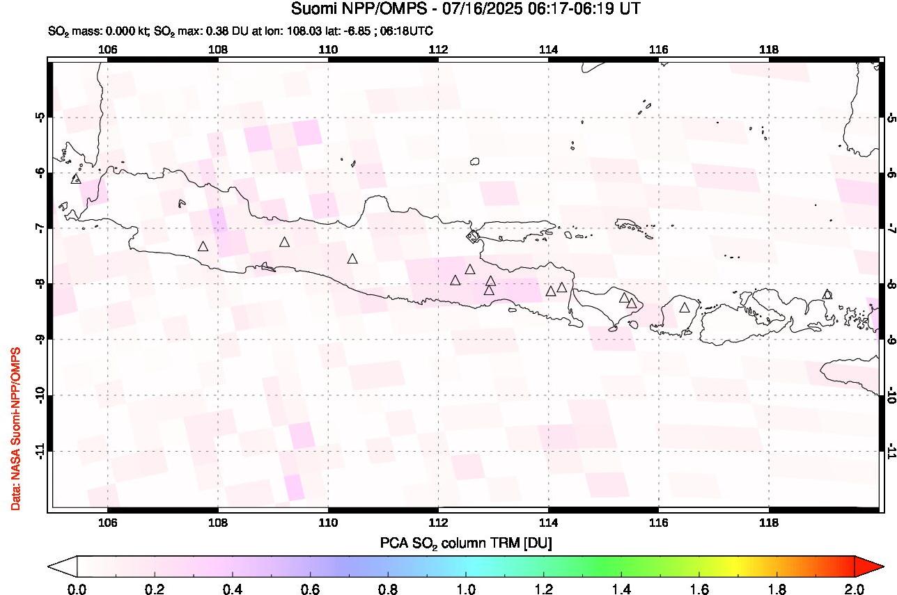 A sulfur dioxide image over Java, Indonesia on Jul 16, 2025.