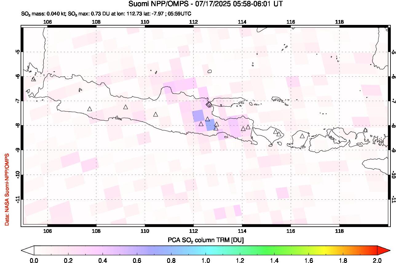 A sulfur dioxide image over Java, Indonesia on Jul 17, 2025.