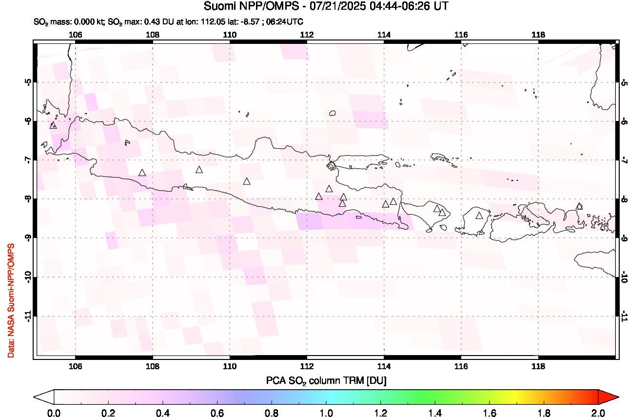 A sulfur dioxide image over Java, Indonesia on Jul 21, 2025.