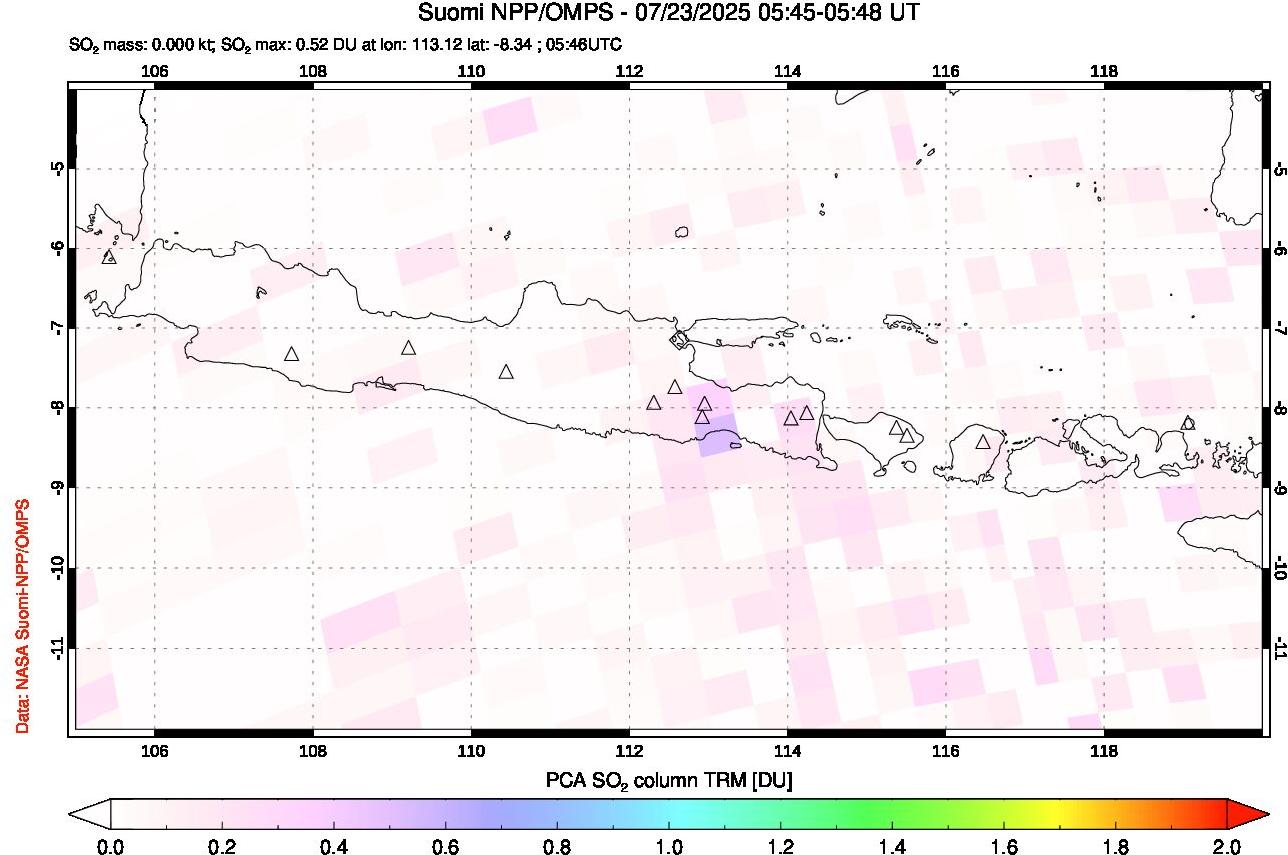 A sulfur dioxide image over Java, Indonesia on Jul 23, 2025.