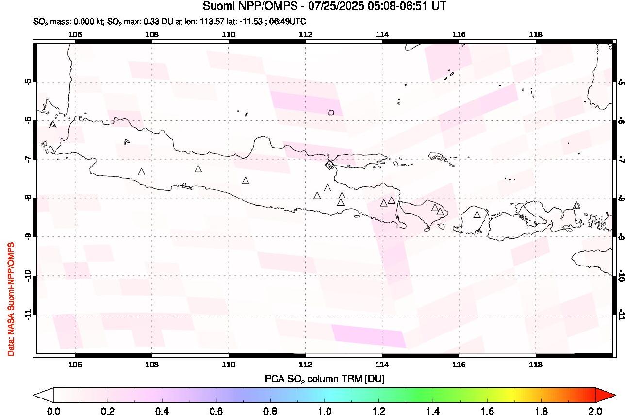 A sulfur dioxide image over Java, Indonesia on Jul 25, 2025.