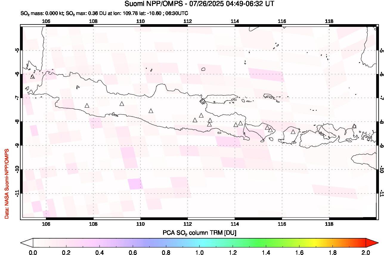 A sulfur dioxide image over Java, Indonesia on Jul 26, 2025.