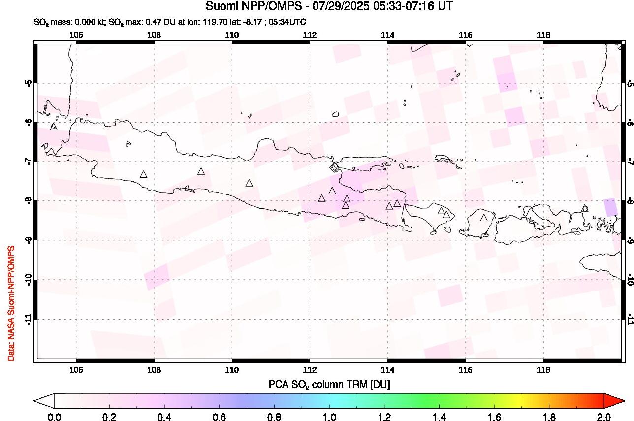 A sulfur dioxide image over Java, Indonesia on Jul 29, 2025.