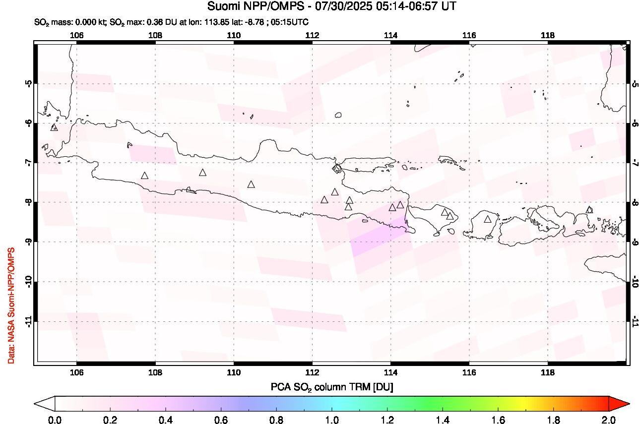 A sulfur dioxide image over Java, Indonesia on Jul 30, 2025.