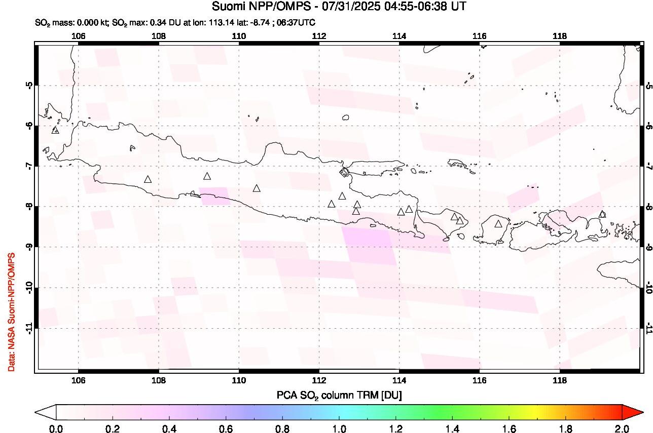 A sulfur dioxide image over Java, Indonesia on Jul 31, 2025.