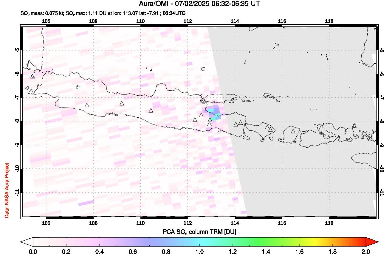 A sulfur dioxide image over Java, Indonesia on Jul 02, 2025.