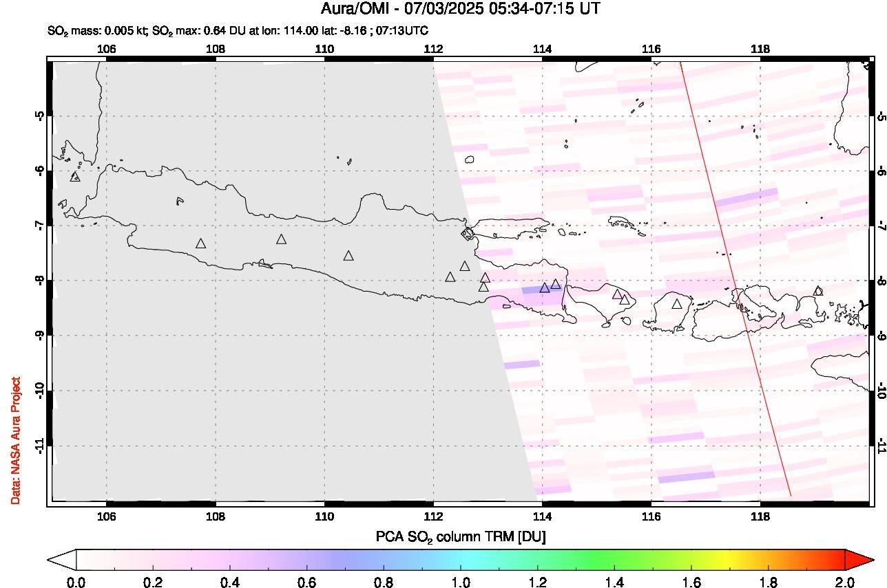 A sulfur dioxide image over Java, Indonesia on Jul 03, 2025.