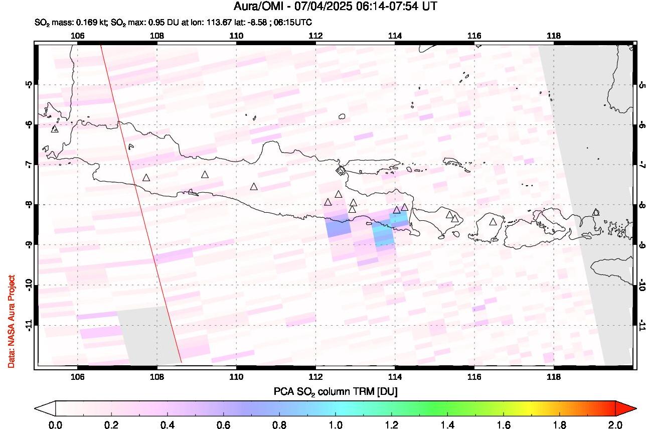 A sulfur dioxide image over Java, Indonesia on Jul 04, 2025.