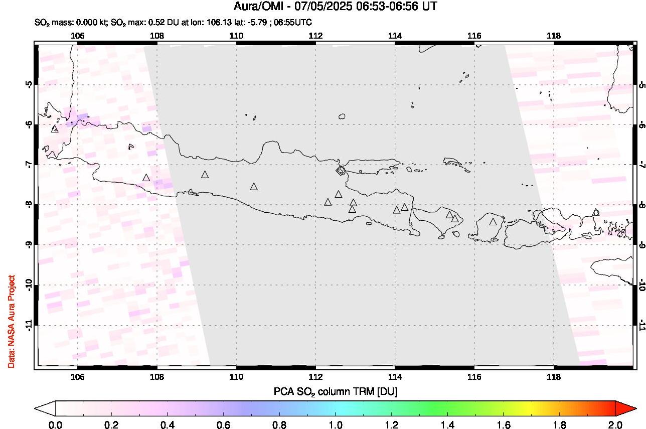 A sulfur dioxide image over Java, Indonesia on Jul 05, 2025.