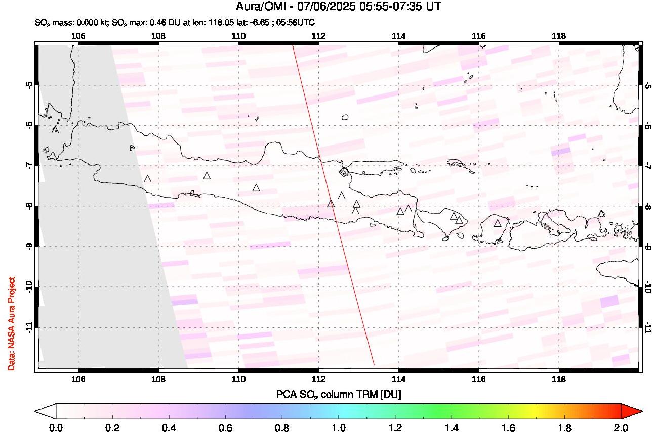 A sulfur dioxide image over Java, Indonesia on Jul 06, 2025.