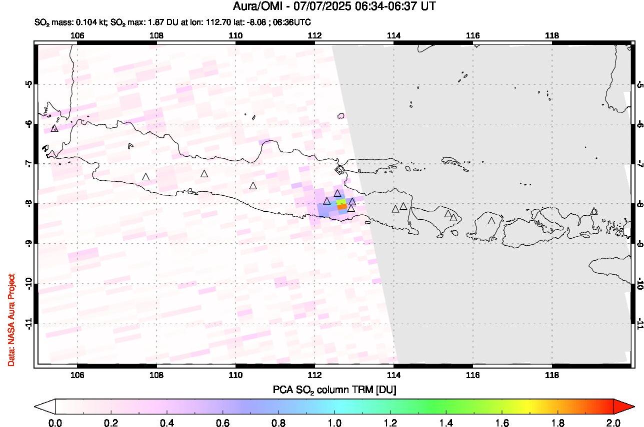 A sulfur dioxide image over Java, Indonesia on Jul 07, 2025.