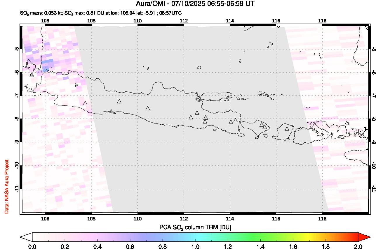 A sulfur dioxide image over Java, Indonesia on Jul 10, 2025.
