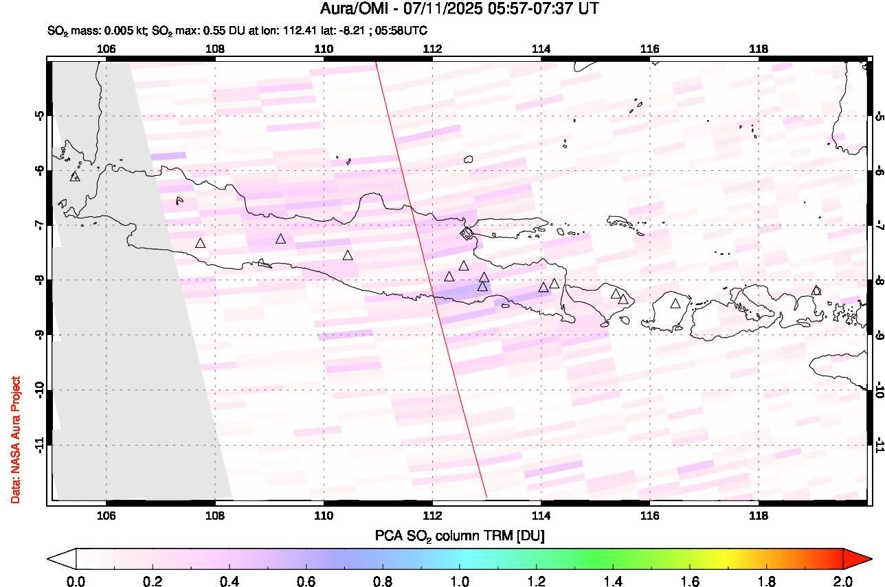 A sulfur dioxide image over Java, Indonesia on Jul 11, 2025.