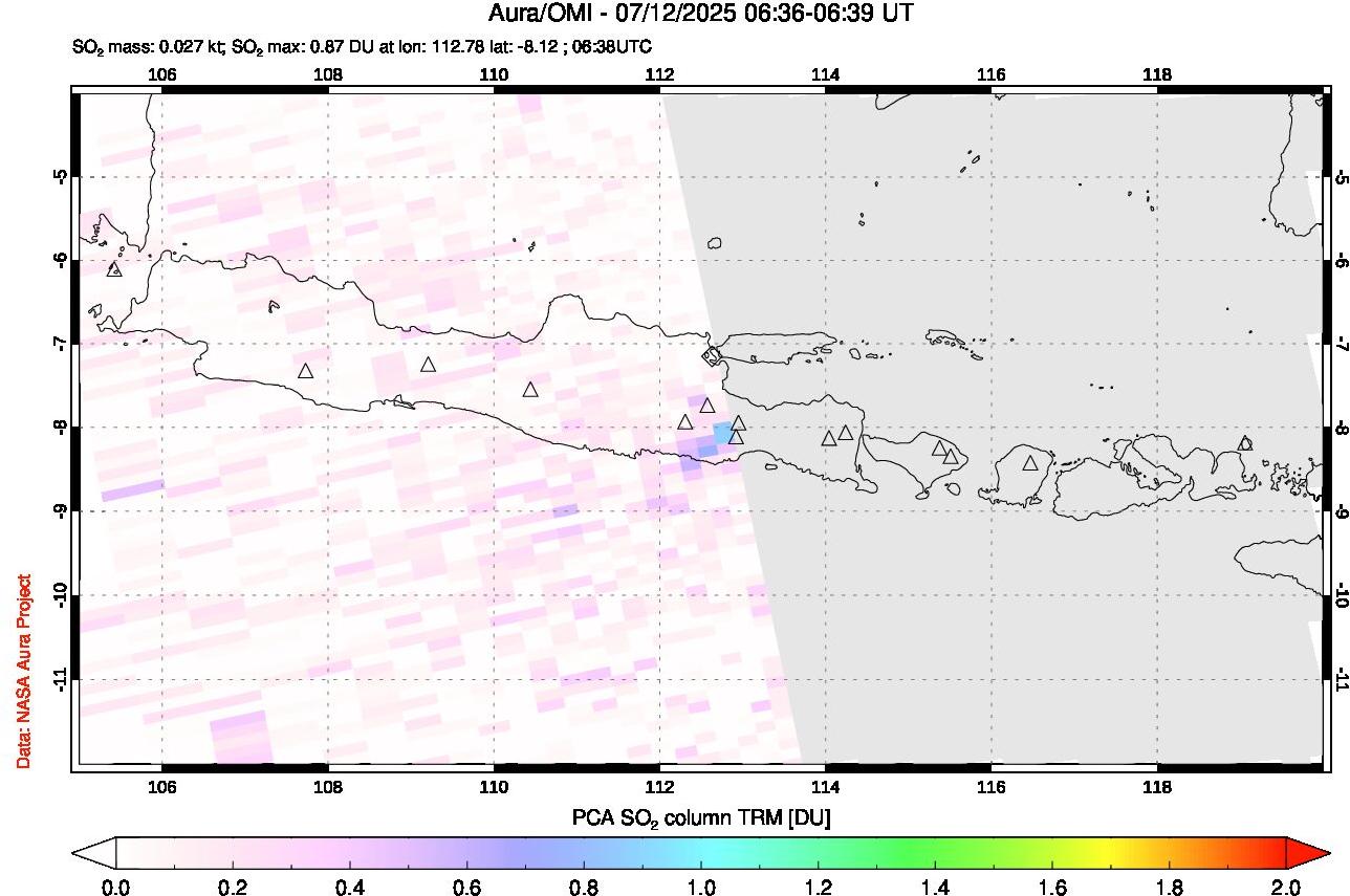 A sulfur dioxide image over Java, Indonesia on Jul 12, 2025.