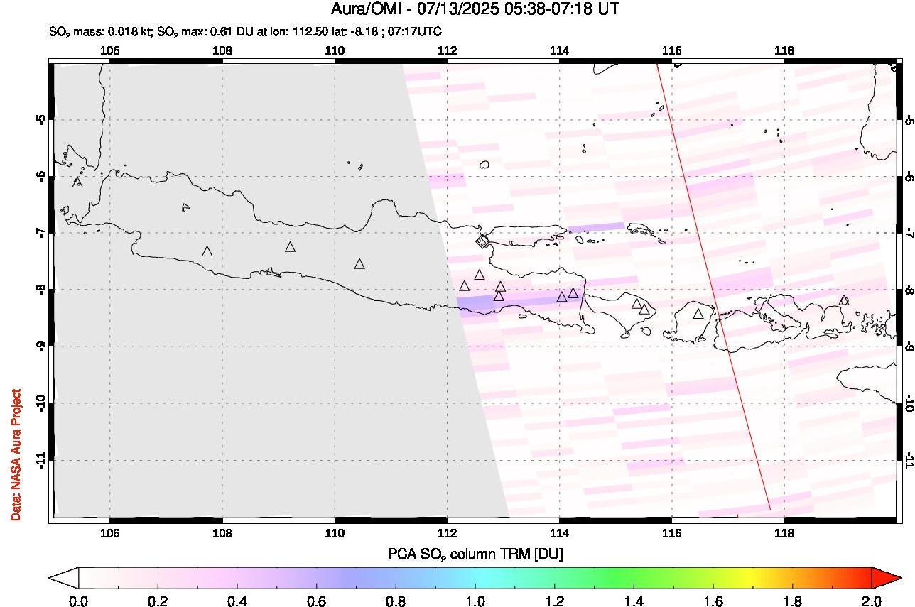 A sulfur dioxide image over Java, Indonesia on Jul 13, 2025.