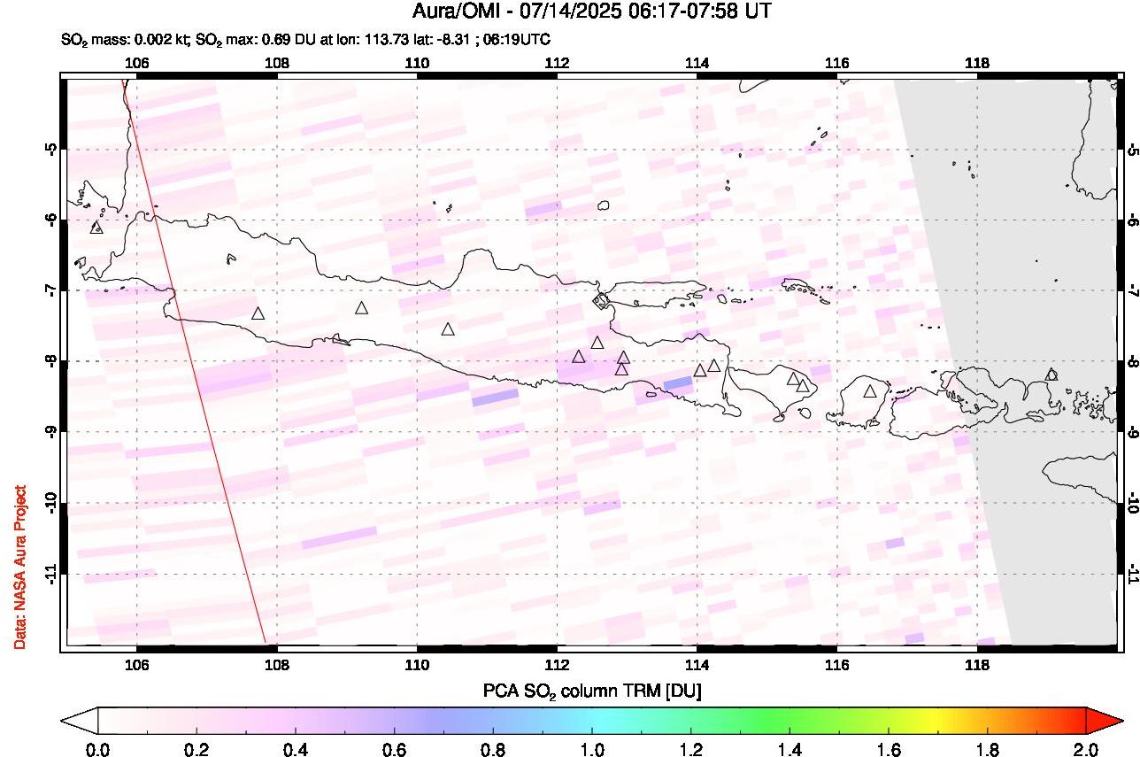 A sulfur dioxide image over Java, Indonesia on Jul 14, 2025.