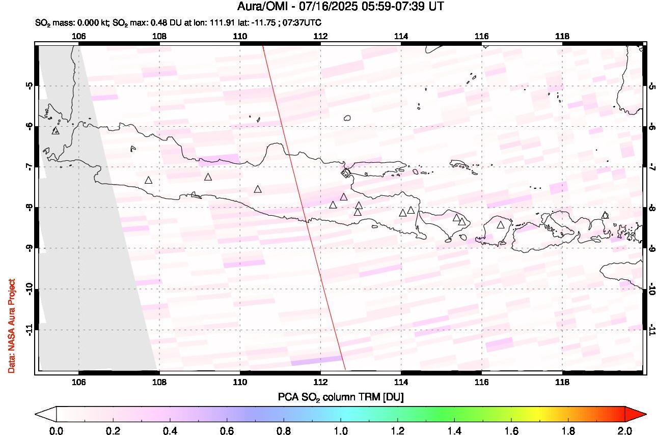 A sulfur dioxide image over Java, Indonesia on Jul 16, 2025.