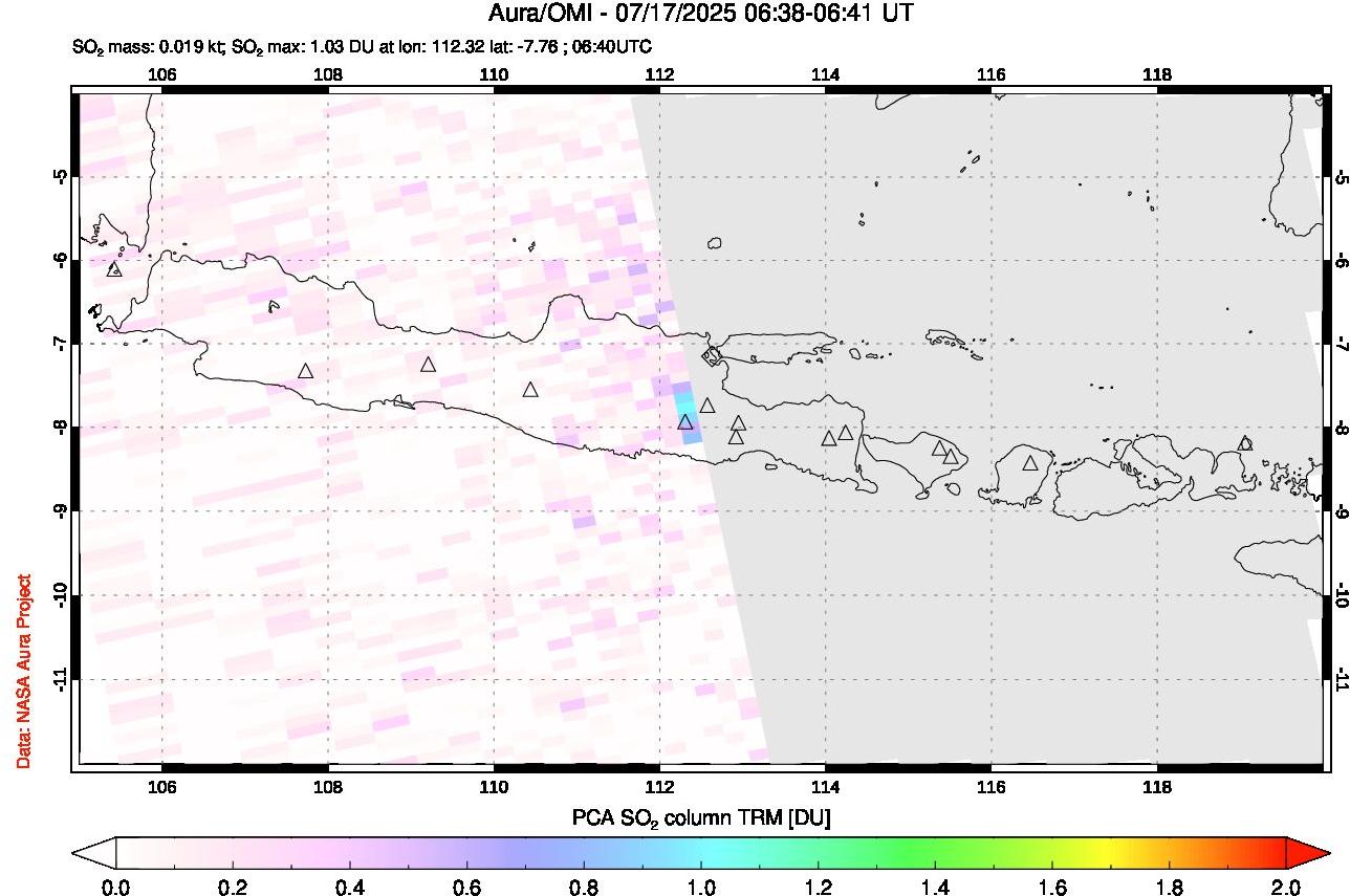 A sulfur dioxide image over Java, Indonesia on Jul 17, 2025.