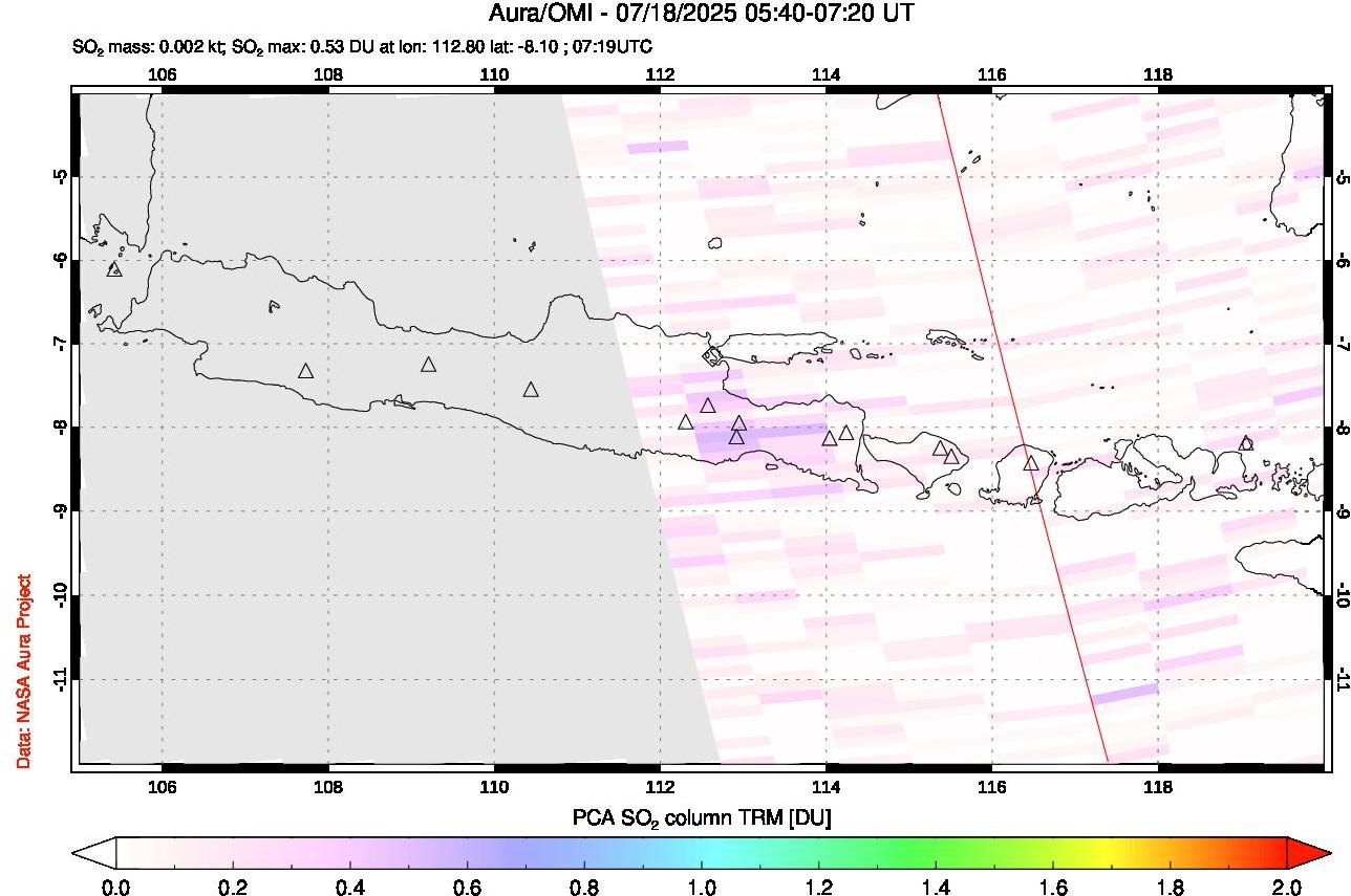 A sulfur dioxide image over Java, Indonesia on Jul 18, 2025.