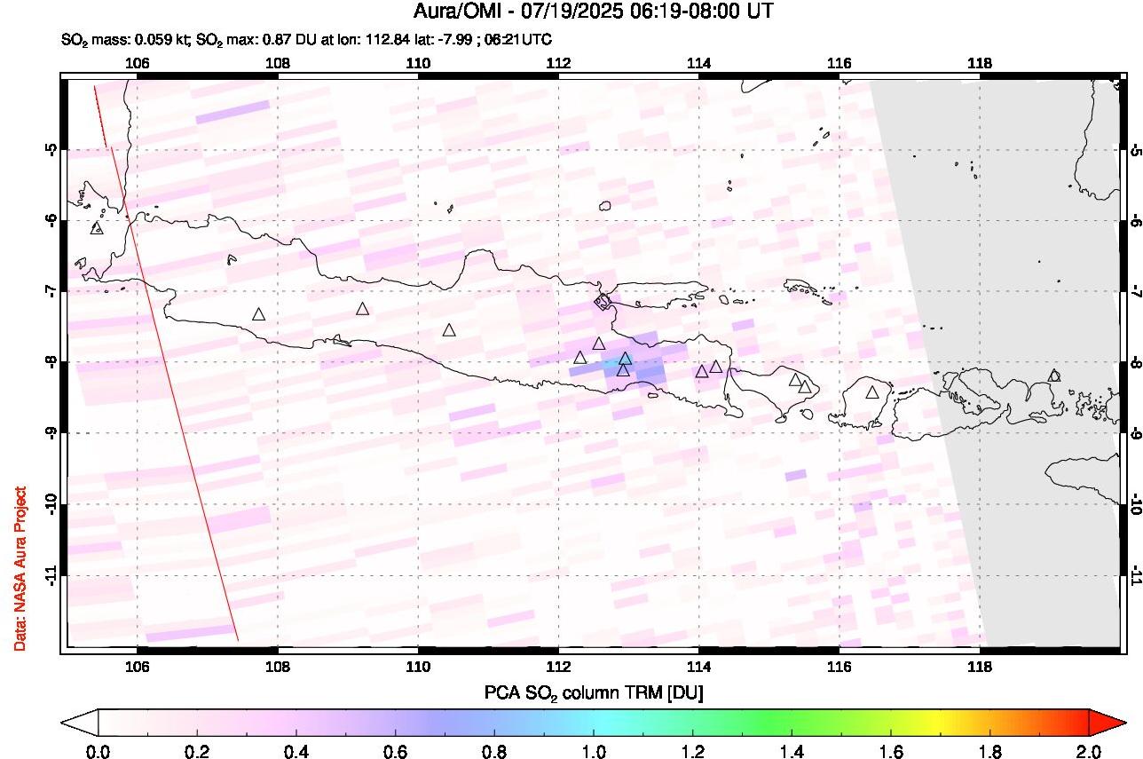 A sulfur dioxide image over Java, Indonesia on Jul 19, 2025.