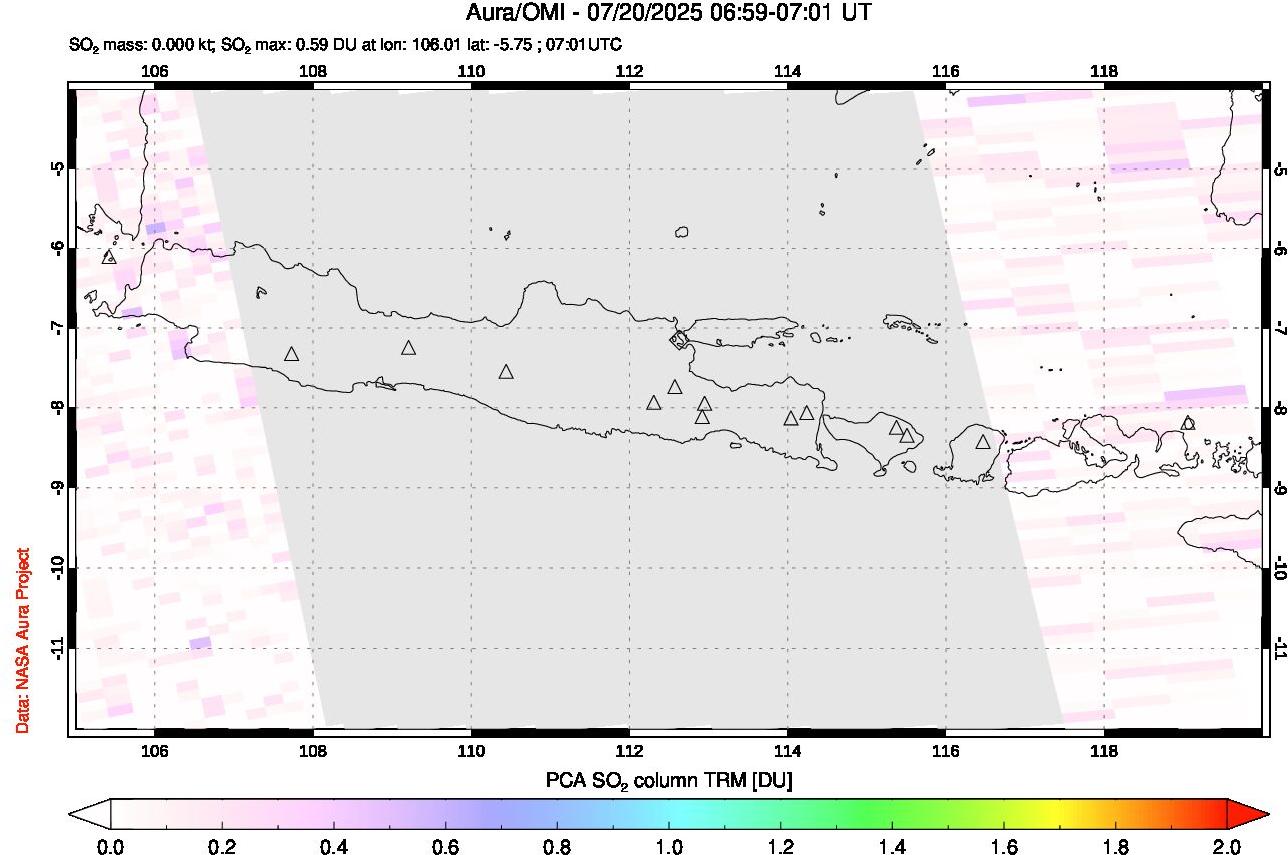 A sulfur dioxide image over Java, Indonesia on Jul 20, 2025.