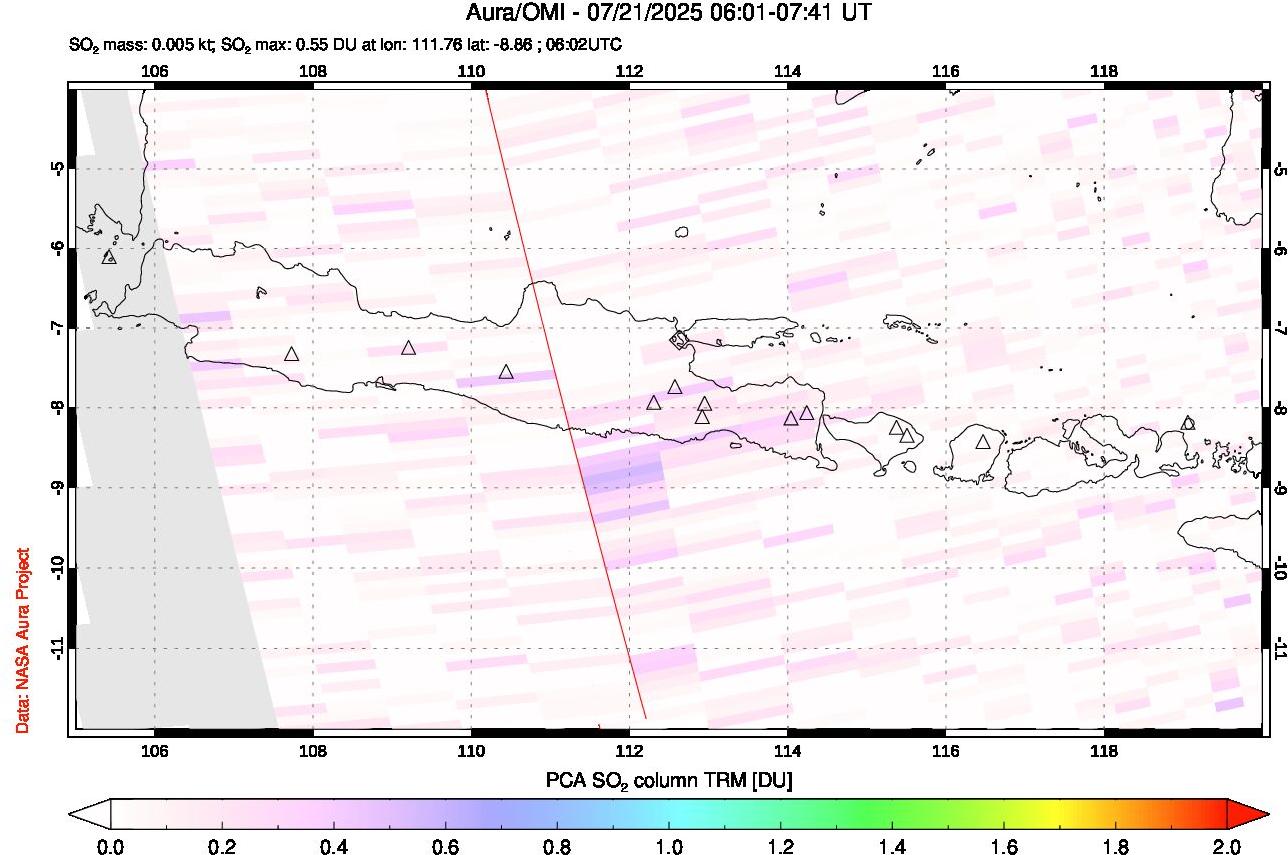 A sulfur dioxide image over Java, Indonesia on Jul 21, 2025.