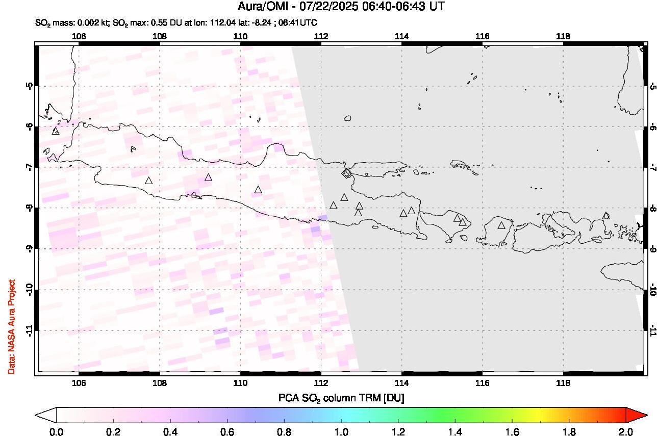 A sulfur dioxide image over Java, Indonesia on Jul 22, 2025.
