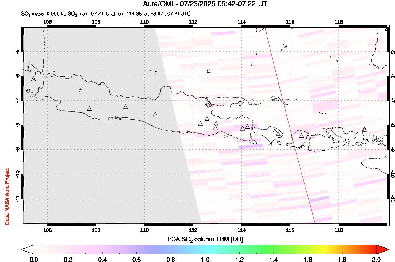 A sulfur dioxide image over Java, Indonesia on Jul 23, 2025.