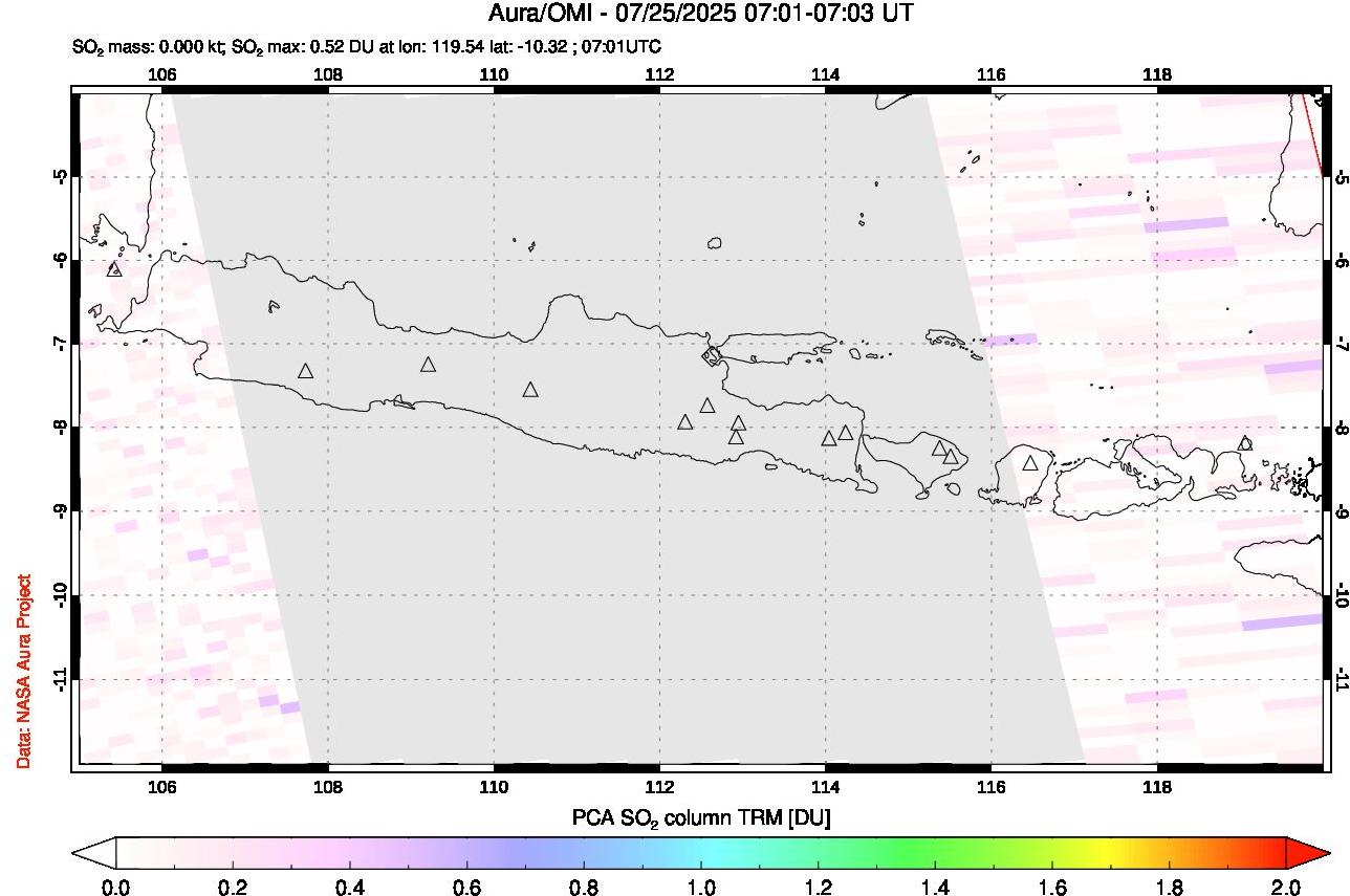 A sulfur dioxide image over Java, Indonesia on Jul 25, 2025.