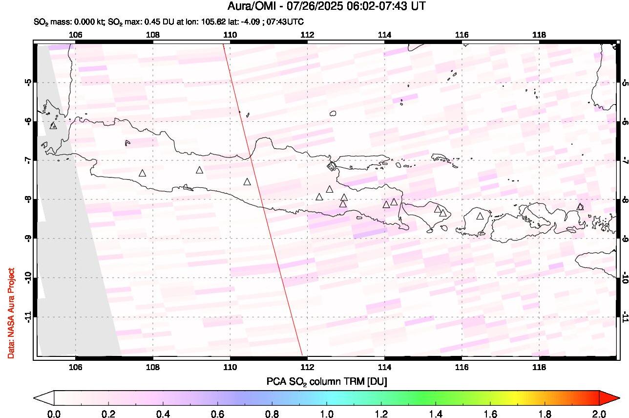 A sulfur dioxide image over Java, Indonesia on Jul 26, 2025.