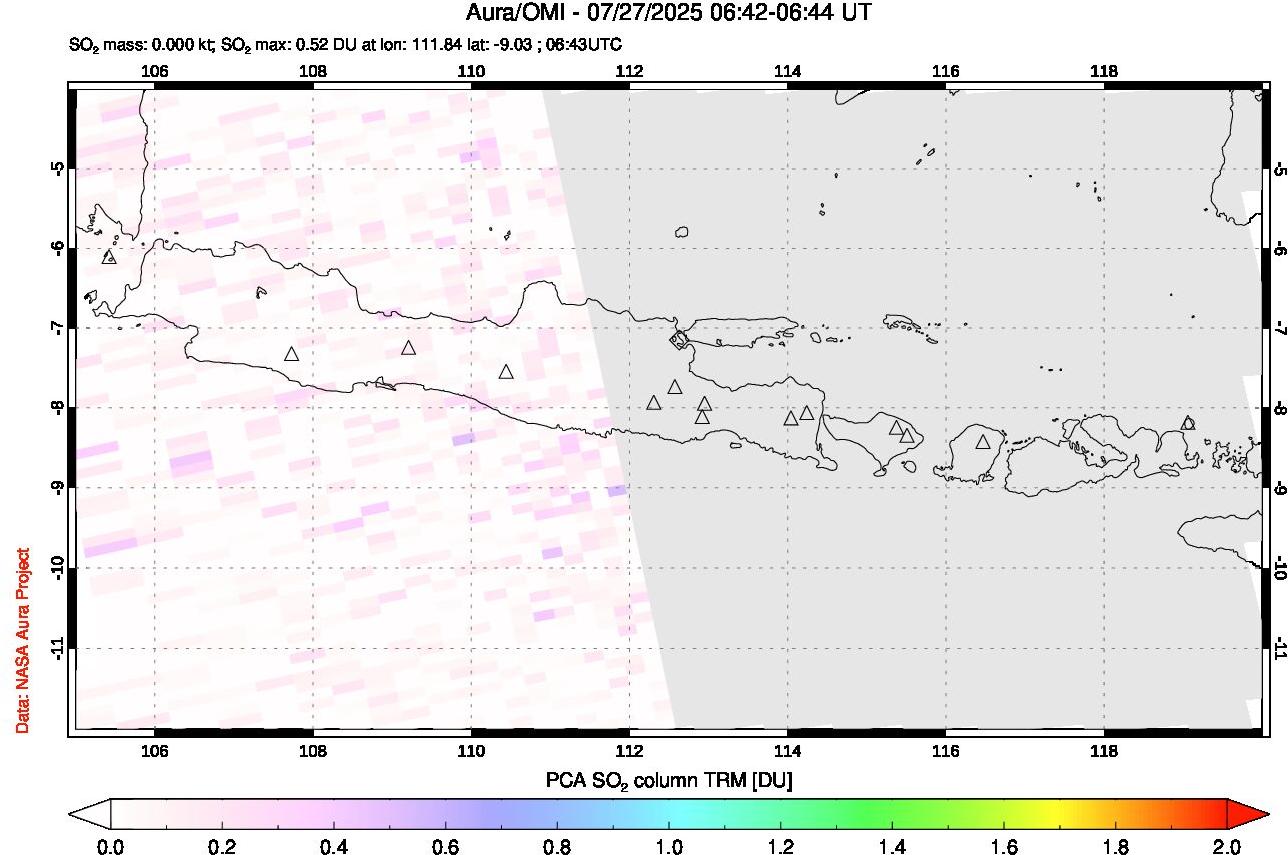 A sulfur dioxide image over Java, Indonesia on Jul 27, 2025.
