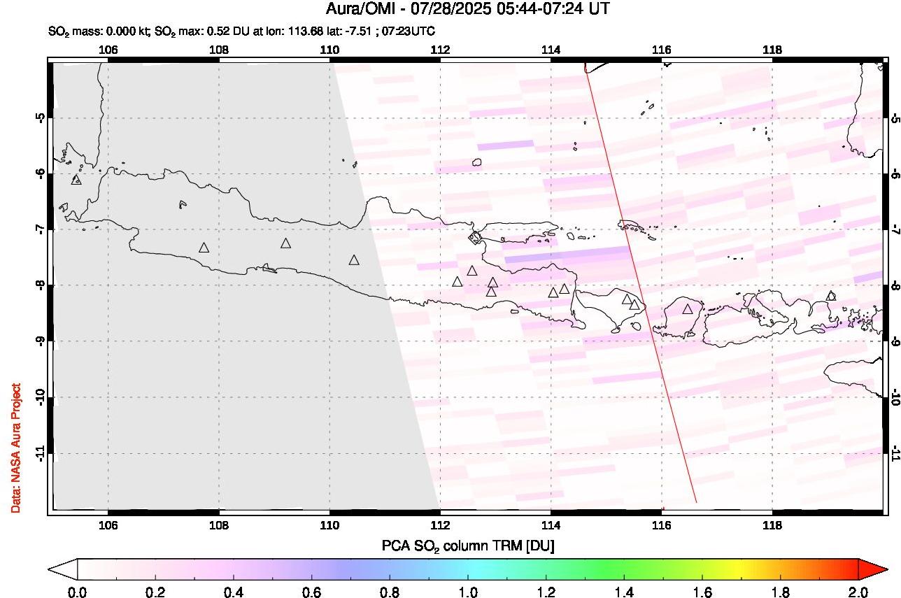 A sulfur dioxide image over Java, Indonesia on Jul 28, 2025.
