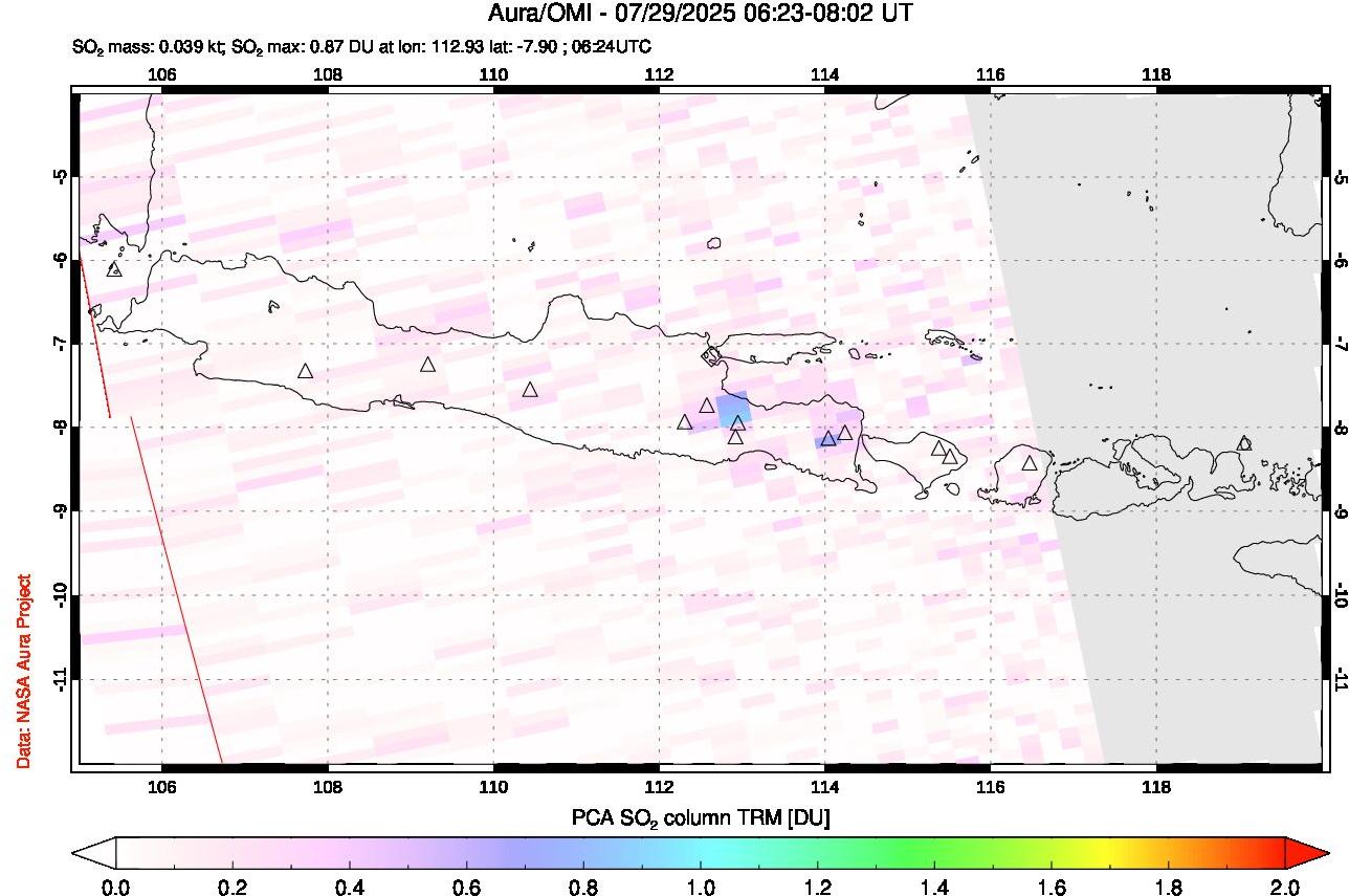 A sulfur dioxide image over Java, Indonesia on Jul 29, 2025.