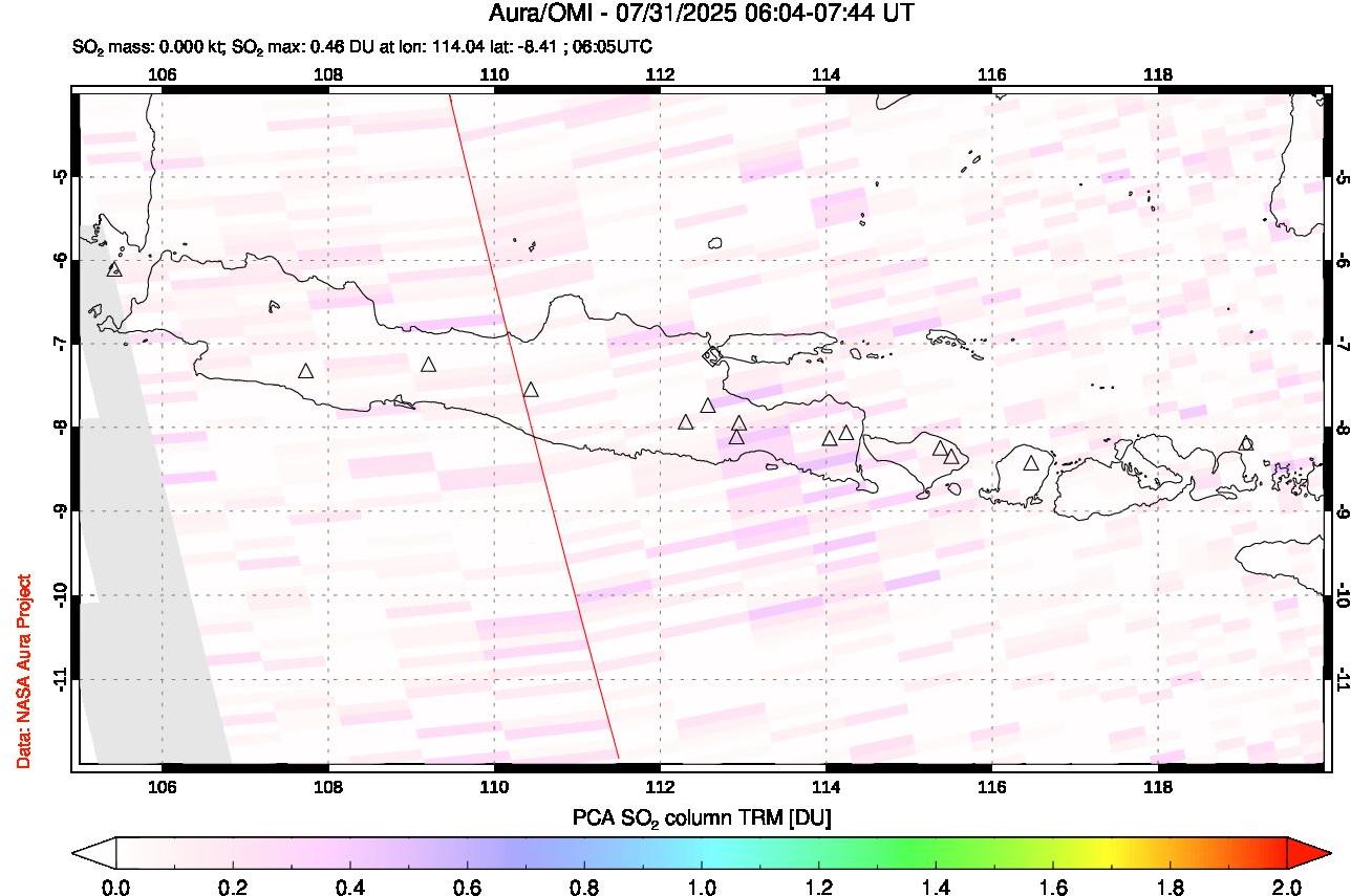 A sulfur dioxide image over Java, Indonesia on Jul 31, 2025.